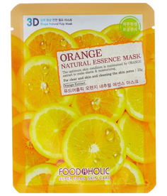 FoodaHolic Тканевая 3D маска с экстрактом апельсина для сужения пор FoodaHolic Orange Natural Essence Mask, 23 мл