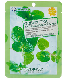 FoodaHolic Успокаивающая тканевая 3D маска с экстрактом зеленого чая Green Tea Natural Essence Mask, 23 мл