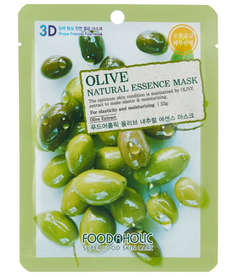 FoodaHolic Тканевая 3D маска с экстрактом оливы для увлажнения и питания кожи Olive Natural Essence Mask, 23 мл