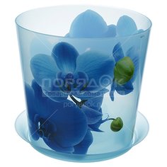 Горшок для цветов пластик, 1.2 л, 12.5х12.5 см, с подставкой, голубая орхидея, Idea, Деко, М 3105