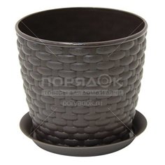 Горшок для цветов пластик, 1 л, 12х13.5х13.5 см, с поддоном, коричневый, Idea, Ротанг, М 3080