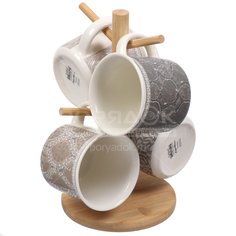 Набор чайный фарфор, 4 предмета, на 4 персоны, 410 мл, на деревянной подставке, Lefard, Break Time, 756-286, подарочная упаковка