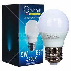 Лампа светодиодная E27, 5 Вт, шар, 4200 К, свет теплый белый, Герхорд Gerhort
