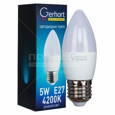 Лампа светодиодная E27, 5 Вт, свеча, 4200 К, свет теплый белый, Герхорд Gerhort