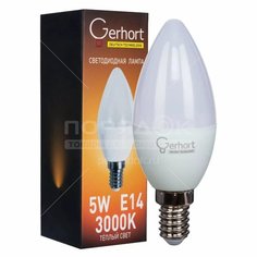 Лампа светодиодная E14, 5 Вт, свеча, 3000 К, свет теплый белый, Герхорд Gerhort