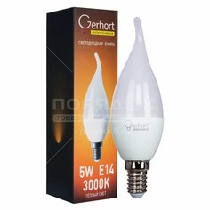 Лампа светодиодная E14, 5 Вт, свеча на ветру, 3000 К, свет теплый белый, Герхорд Gerhort