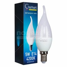 Лампа светодиодная E14, 5 Вт, свеча на ветру, 4200 К, свет теплый белый, Герхорд Gerhort