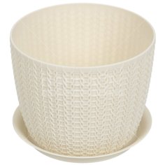 Горшок для цветов пластик, 1.1 л, 13.5х11 см, белый ротанг, Idea, Вязание, М 3119