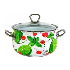 Кастрюля сталь, эмалированное покрытие, 4 л, с крышкой, Interos, Мохито, 3033