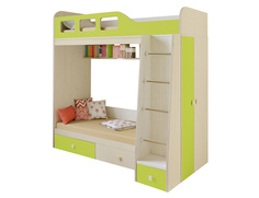 Кровать двухъярусная астра 3 дуб молочный/салатовый (рв-мебель) зеленый 198.2x113.2x188.5 см.