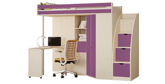 Кровать-чердак м-85 +лестница-комод дуб молочный/фиолетовый (рв-мебель) фиолетовый 244.7x125x185.5 см.