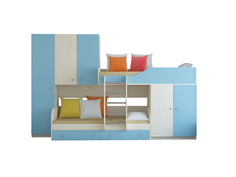 Кровать двухъярусная лео дуб молочный/голубой (рв-мебель) голубой 329.2x85x221.6 см.