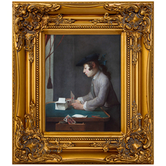 Репродукция картины «мальчик, играющий с картами» (object desire) золотой 34x39x4 см.