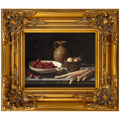 Репродукция картины «клубника, яйца, белая спаржа и кувшин на столе» (object desire) золотой 34x39x4 см.