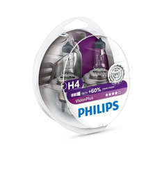 Лампа галогенная PHILIPS H4 VisionPlus 12V 60/55W, комплект 2шт, 12342VPS2