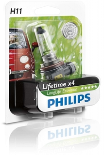 Лампа галогенная PHILIPS H11 LongLife EcoVision 3100K 12V 55W, 1шт, 12362LLECOB1