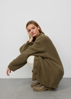 Кардиган крупной вязки на пуговицах NICEONE [Оливковый, One size]