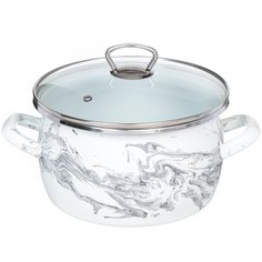 Кастрюля сталь, эмалированное покрытие, 4 л, с крышкой, Сантэкс, Шейк бело-черная, 1-2440111 САНТЕКС