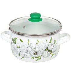 Кастрюля сталь, эмалированное покрытие, 4 л, с крышкой, Сантэкс, Пионы белые, 1-2440112 САНТЕКС
