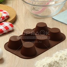 Форма для выпечки силикон, 17.5х25.5 см, прямоугольная, 6 кексов, шоколад, Daniks, Savory, Y4-4965