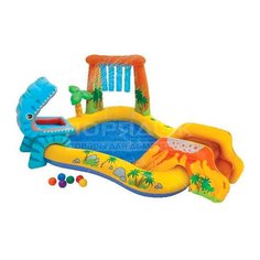Игровой центр-бассейн 249х191х109 см, 216 л, Динозавр, горка, распылитель, мячики, Intex, 57444NP