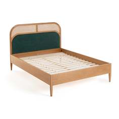 Кровать из плетеного материала и велюра с кроватным основанием buisseau 160*200 (laredoute) зеленый 165x110x208 см.