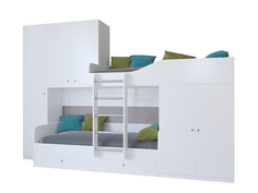 Кровать двухъярусная лео дуб белый/белый (рв-мебель) белый 329.2x85x221.6 см.