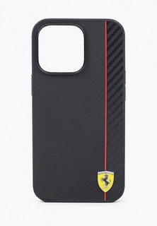 Чехол для iPhone Ferrari 13 Pro PU Smooth/Carbon Vertical with metal logo Hard Black