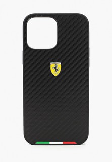 Чехол для iPhone Ferrari 13 Pro Max PU Carbon Italia stripe with metal logo Hard Black