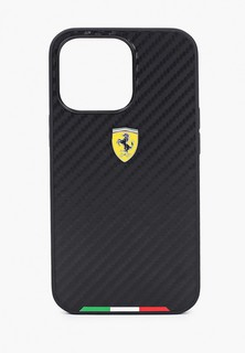 Чехол для iPhone Ferrari 13 Pro PU Carbon Italia stripe with metal logo Hard Black