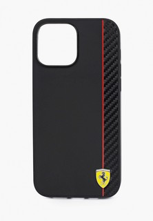 Чехол для iPhone Ferrari 13 Pro Max PU Smooth/Carbon Vertical with metal logo Hard Black