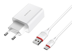 Зарядное устройство Borofone BA21A Long Journey 1xUSB QC3.0 18W 3А + Cable USB Type-C 1m White 0L-00043640