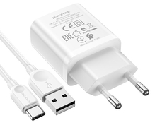Зарядное устройство Borofone BA52A Gamble 1xUSB 2.1А + Cable USB Type-C 1m White 0L-00049927