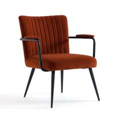 Кресло винтажное бархатное с подлокотниками ronda серо-рыжее (laredoute) коричневый 69x80x67 см.