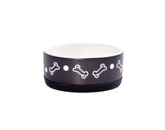 КерамикАрт миска керамическая нескользящая для собак 400 мл черная с косточками