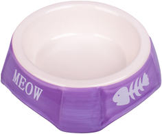 КерамикАрт миска керамическая для кошек 140 мл фиолетовая с рыбками