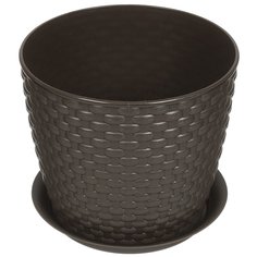 Горшок для цветов пластик, 3 л, 18х18х15.8 см, с поддоном, коричневый, Idea, Ротанг, М 3082