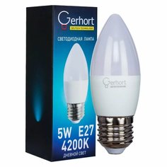 Лампа светодиодная E27, 5 Вт, свеча, 4200 К, свет дневной, Gerhort, Лампа