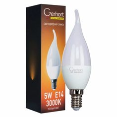 Лампа светодиодная E14, 5 Вт, свеча на ветру, 3000 К, свет теплый, Gerhort