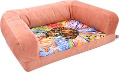 Лежанка для собак диван "Сны" рисунок Кошка мебельная ткань №2 69*52*18 см коралловая 730723к Zooexpress