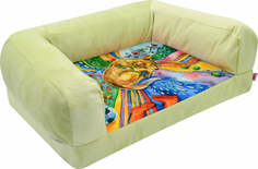Лежанка для собак диван "Сны" рисунок Собака мебельная ткань №1 54*38*13 см салатовая 730614с Zooexpress