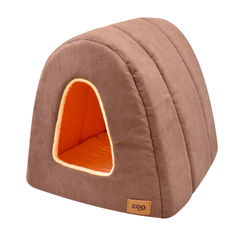 Дом для кошек туннель с мехом "Classic" иск.замша, плюш №2 50*42*35 см коричневый 76572 Zooexpress