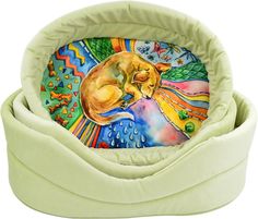 Лежанка для кошек "Сны" рисунок Собака мебельная ткань №3 49*33*17 см салатовая 730234с Zooexpress