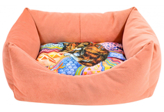 Лежанка для кошек пухлик "Сны" рисунок Кошка мебельная ткань №2 49*36*22 см коралловая 730023к Zooexpress