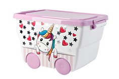 Ящик для игрушек с крышкой на колёсиках Деко Единорог Hoff