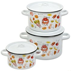 Набор эмалированной посуды 6 предметов, кастрюли 1.5, 2.9, 4.5 л, цилиндр, СтальЭмаль, Лимонад, 1с33