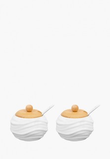 Сахарница Elan Gallery 270 мл 10х10х9 см Айсберг волны, с 2-мя ложками, с 2 деревянными крышками