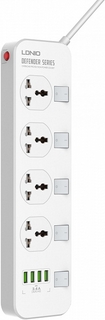 Сетевой фильтр Ldnio SC4408 2м, 4 розетки, 4xUSB (LD_B4610) White