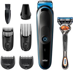 Триммер Braun MGK3245 + бритва Gillette черный/голубой