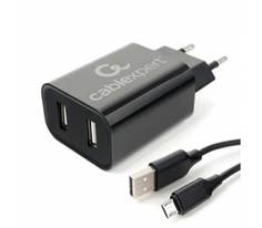 Сетевое зарядное устройство Cablexpert MP3A-PC-35 USB 2 порта, 2.4A, черный + кабель 1м micro